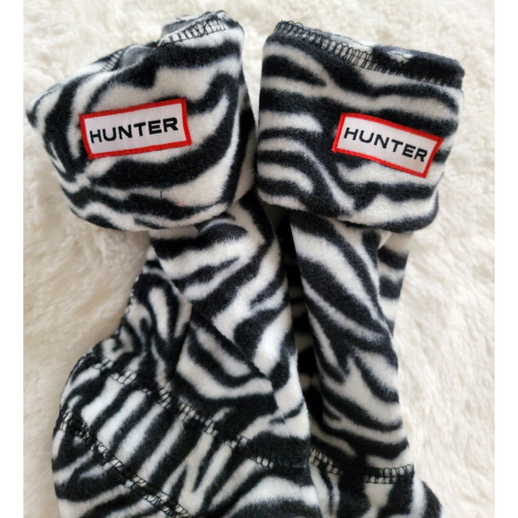Hunter Kids Girl's XS (US 11-13) Fleece Welly Zebra Print Cuffed Sock Inserts - Picture 4 of 7